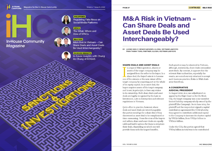 MA Risk in Vietnam Can share deals and asset deals be used interchangeably Mr. Ly Mr. Tung 1