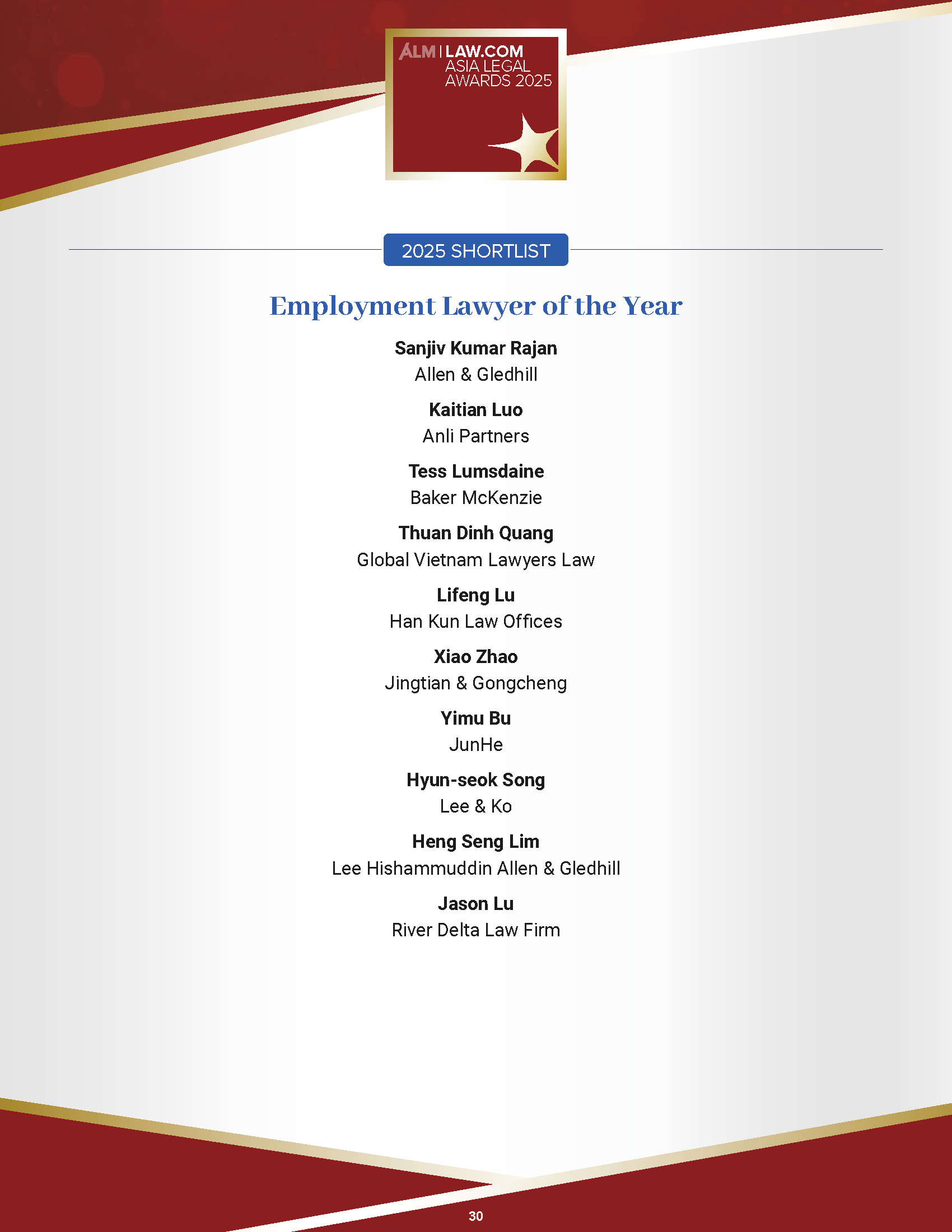 Asia Legal Awards | Shortlisted for Employment Lawyer of the Year 2025 Pages from Asia Legal Awards 2025 Program