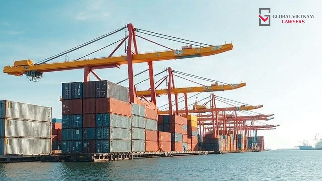 Cảng container ven biển Việt Nam minh họa dòng vốn và hàng hóa đầu tư ra nước ngoài