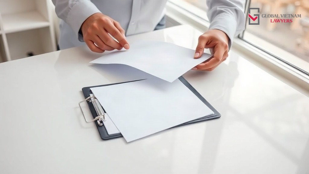 Tài liệu chứng cứ gồm hợp đồng, sổ đăng ký cổ đông và chứng từ thanh toán được xếp trên bàn làm việc