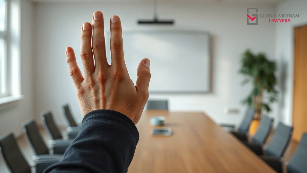 Bàn tay giơ lên biểu quyết chấp thuận giao dịch với người có liên quan tại phòng họp