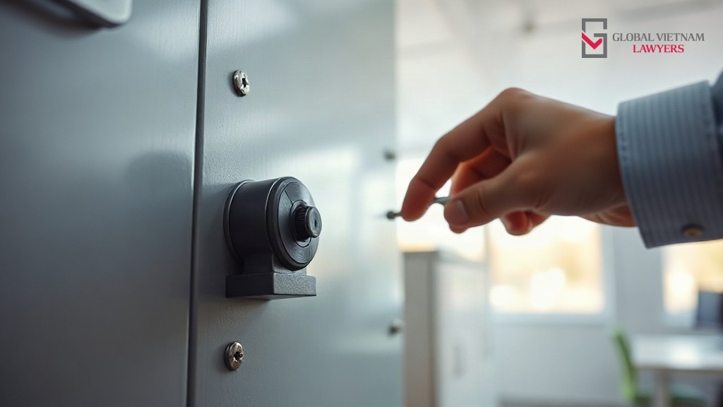 Bàn tay khóa tủ đặt đầu ghi hình để kiểm soát quyền truy cập dữ liệu camera