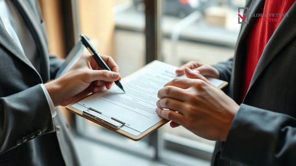 Bàn tay ký thỏa thuận vay cạnh bộ hồ sơ đăng ký khoản vay nước ngoài