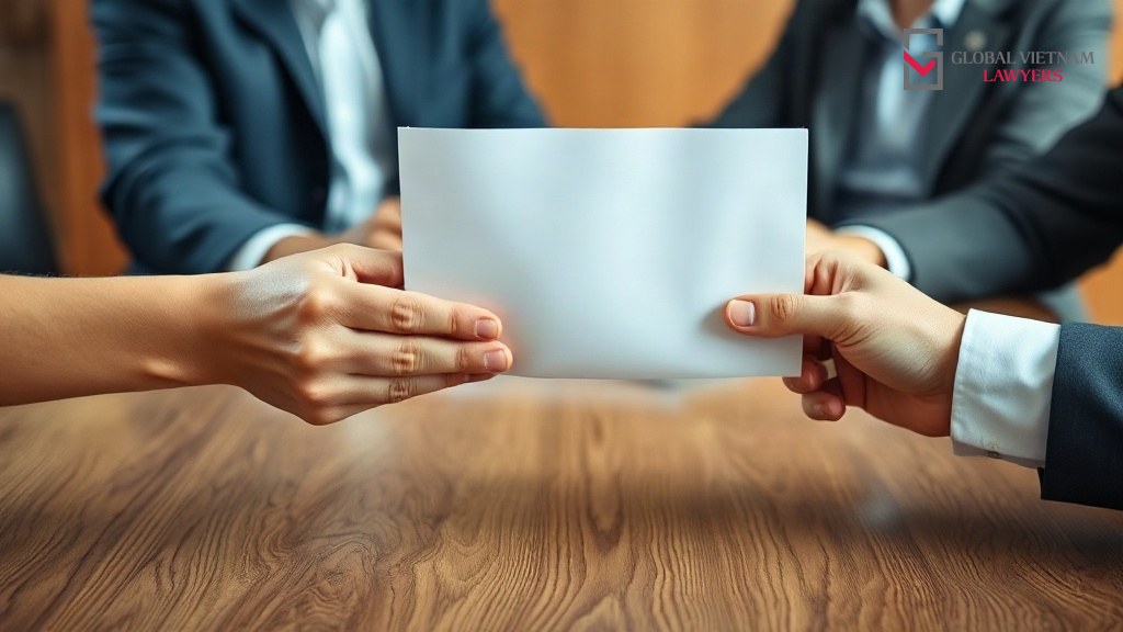 Hai bàn tay trao hợp đồng lao động chưa điền thông tin trên bàn họp của doanh nghiệp