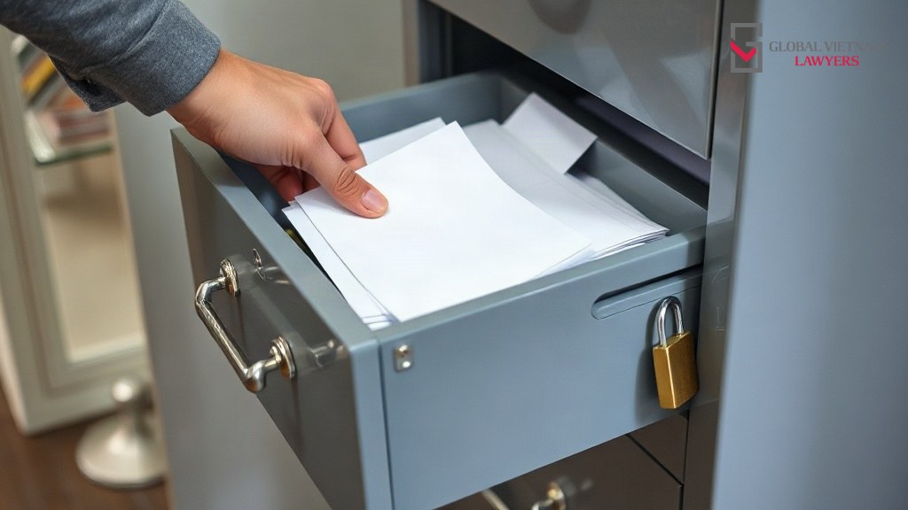 Tủ hồ sơ khóa an toàn minh họa bảo vệ dữ liệu cá nhân của người lao động